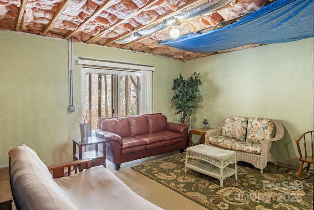 living room with concrete flooring