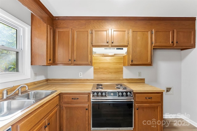 kitchen with electric stove and sink