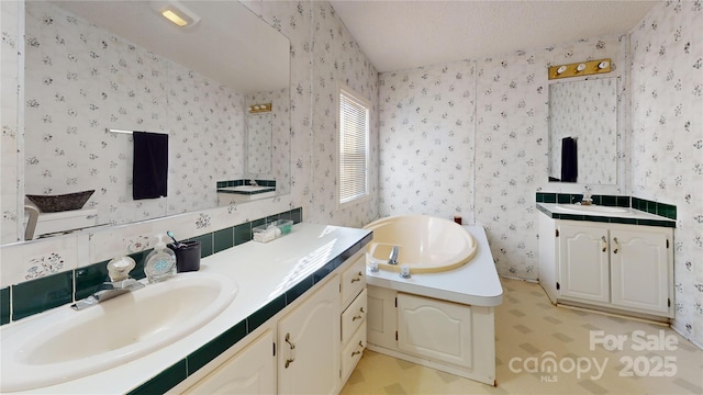 bathroom with a bathing tub and vanity