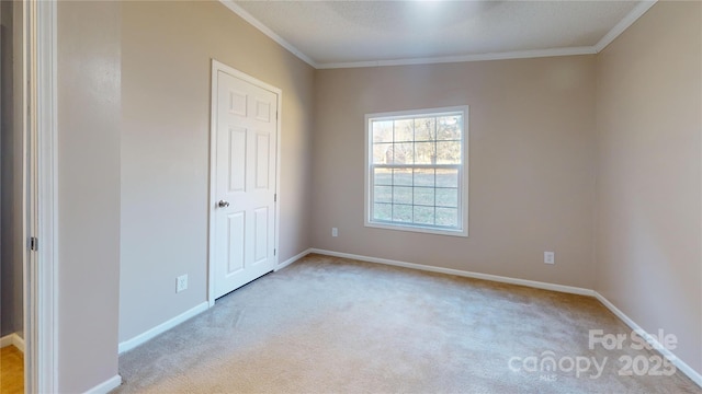 unfurnished bedroom with crown molding and light colored carpet