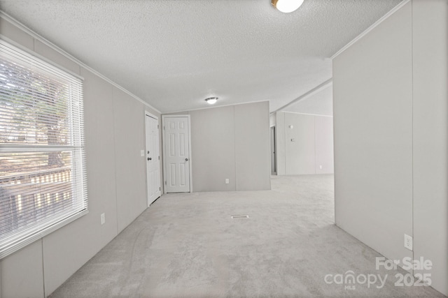 spare room featuring crown molding and a textured ceiling