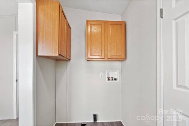 washroom with cabinets and hookup for a washing machine