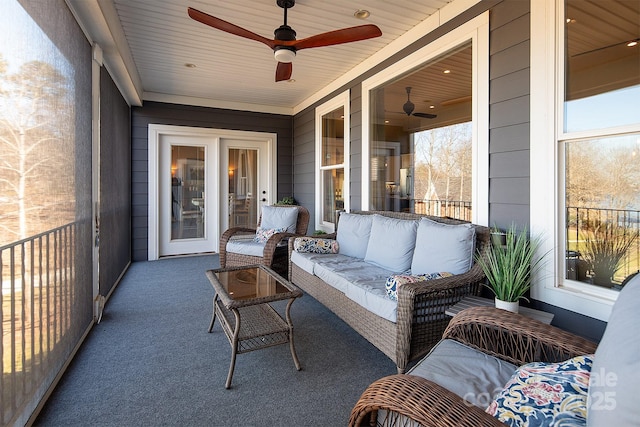 view of patio with ceiling fan and outdoor lounge area