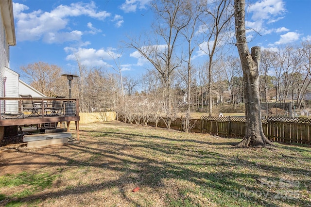 view of yard featuring a deck and a fenced backyard