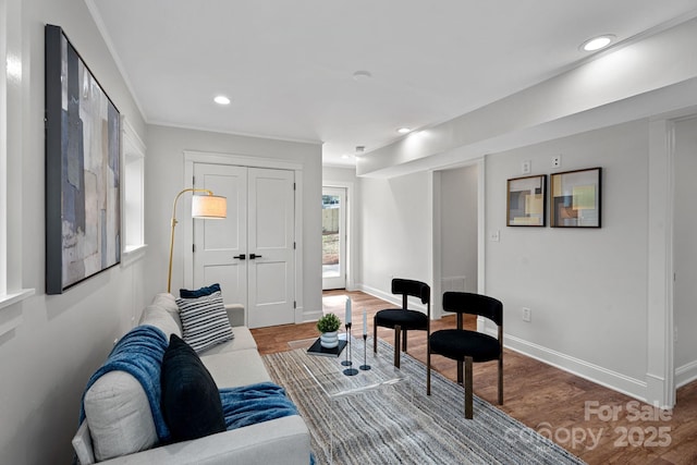 living room with hardwood / wood-style flooring