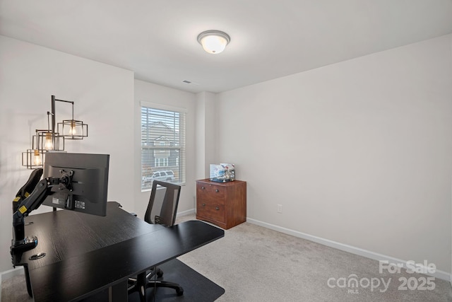 view of carpeted home office