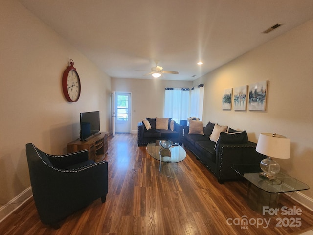 979 W Chapel Rd, Asheville, NC 28803 - living area featuring wood finished floors, baseboards, ceiling fan, and recessed lighting