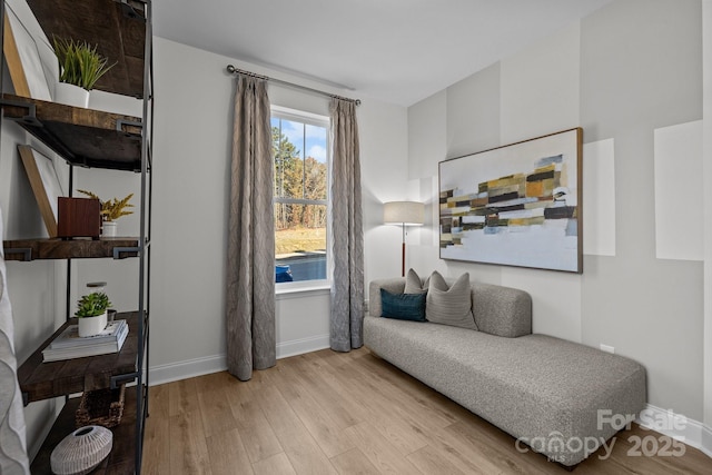 living area with light hardwood / wood-style flooring