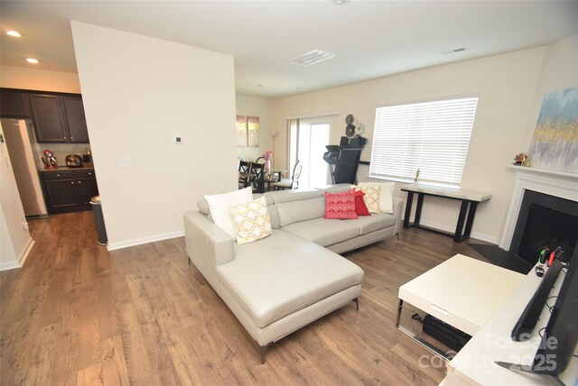 living room with hardwood / wood-style flooring