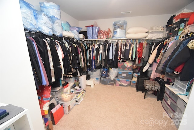 walk in closet with carpet