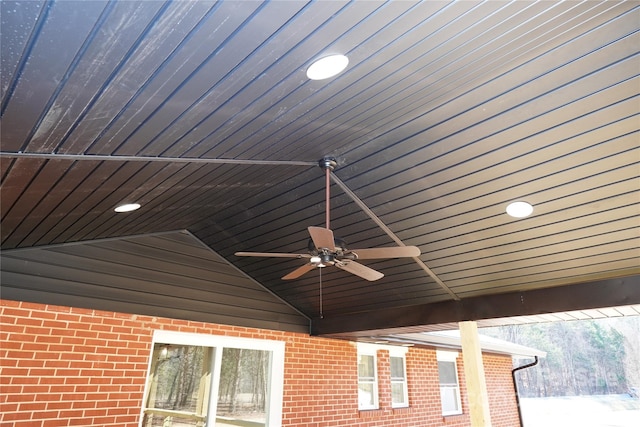 exterior details featuring ceiling fan