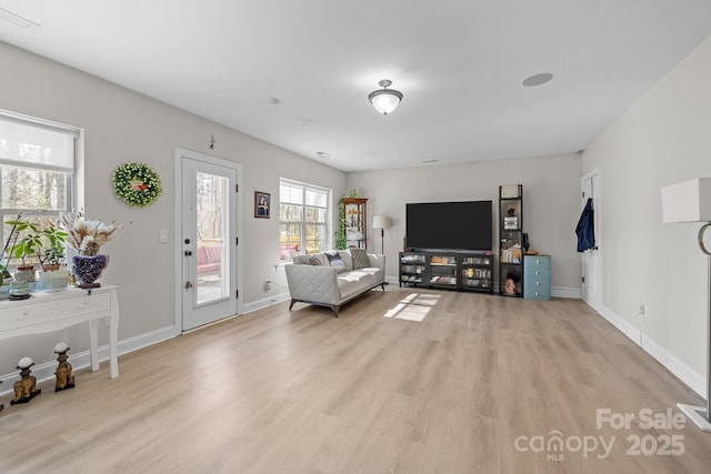 living room with light wood-type flooring