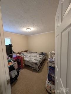 bedroom with crown molding and carpet floors