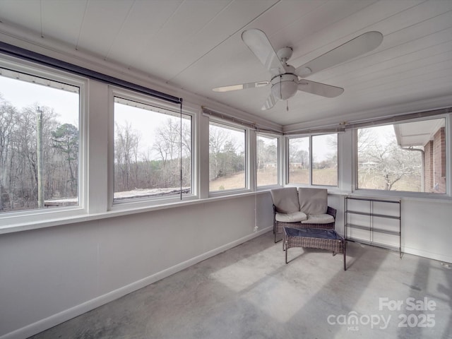 sunroom featuring a healthy amount of sunlight and ceiling fan