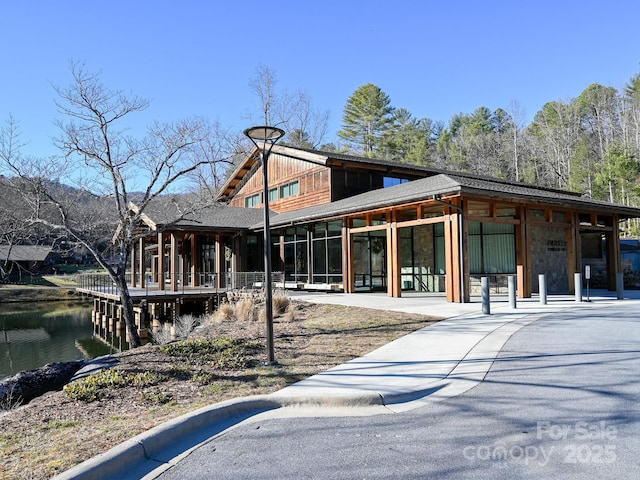 exterior space featuring a water view