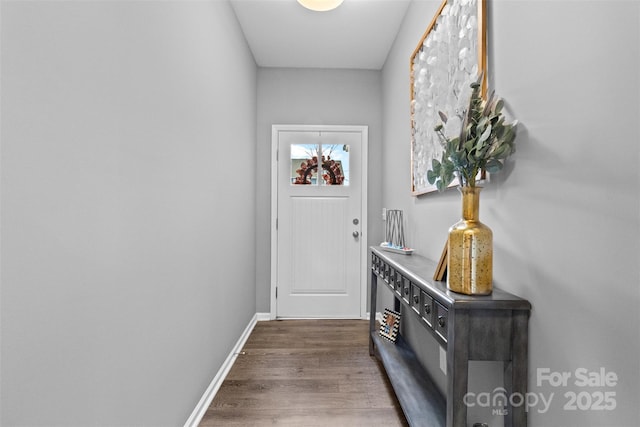 doorway to outside with dark wood-type flooring