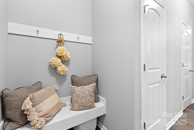 mudroom with wood-type flooring