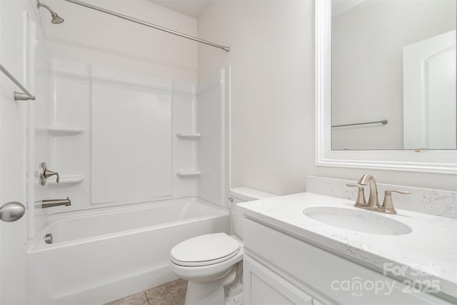 full bathroom featuring vanity, toilet, shower / washtub combination, and tile patterned flooring