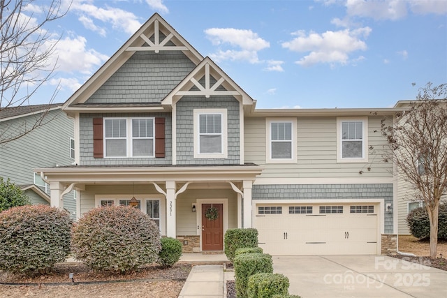 craftsman inspired home with a garage