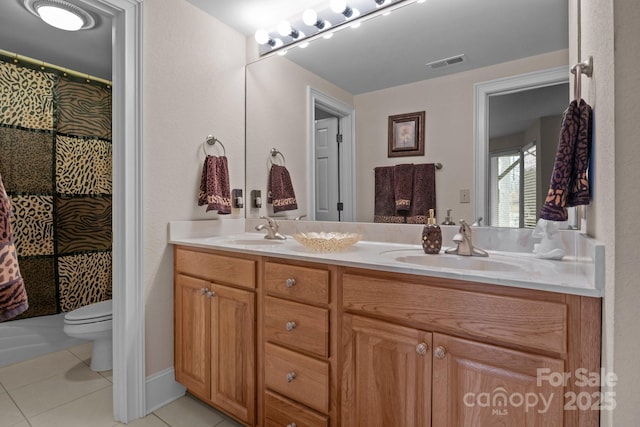 bathroom featuring tile patterned flooring, vanity, and toilet