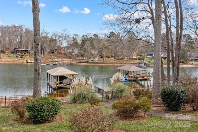 dock area featuring a water view