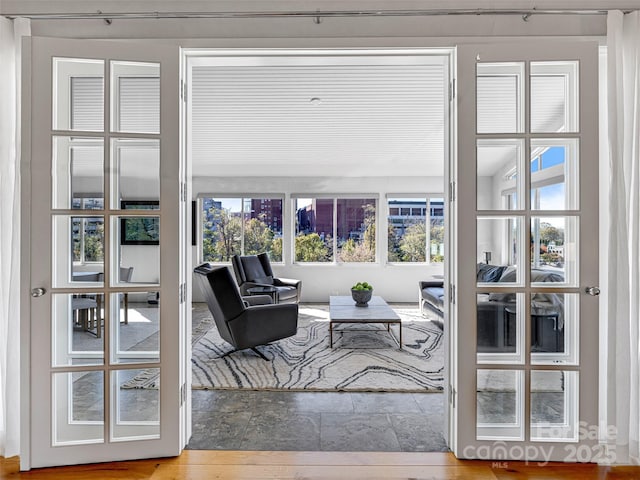 living room featuring french doors