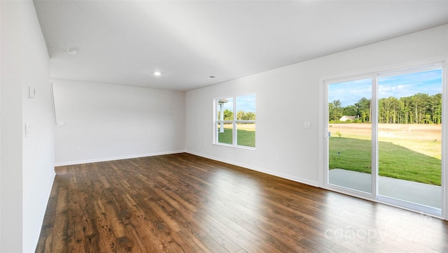 unfurnished room with a wealth of natural light and dark wood-type flooring