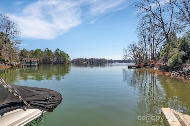 view of dock with a water view