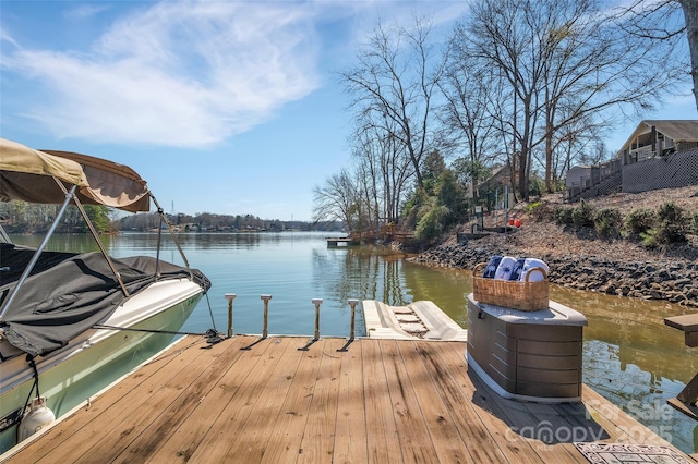 dock area with a water view