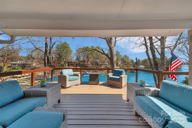 wooden deck with outdoor lounge area