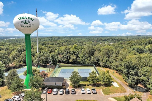 aerial view featuring a forest view