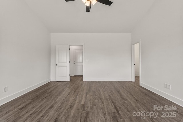 5177 Flay Rd, Lincolnton, NC 28021 - spare room with vaulted ceiling, ceiling fan, dark wood finished floors, and baseboards