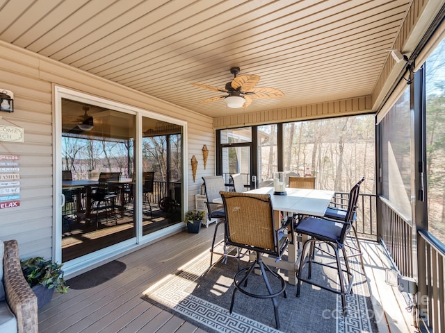 sunroom featuring ceiling fan and a wealth of natural light