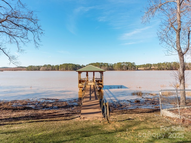 dock area with a water view