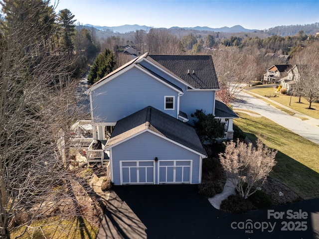 drone / aerial view with a mountain view