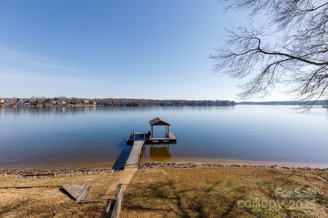 dock area with a water view