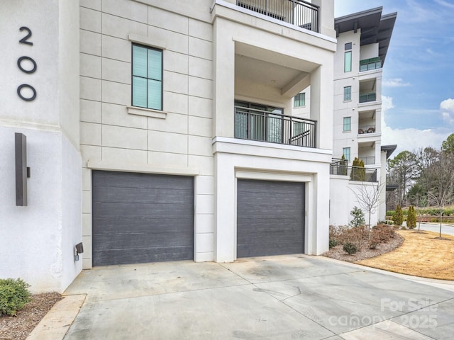 exterior space featuring a garage