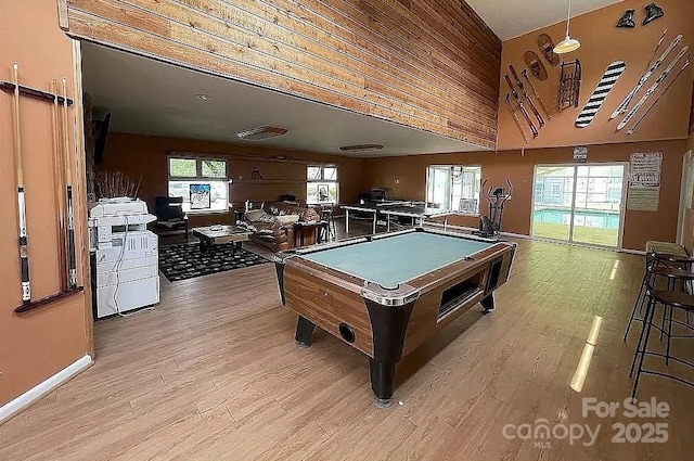 recreation room featuring pool table and light hardwood / wood-style flooring