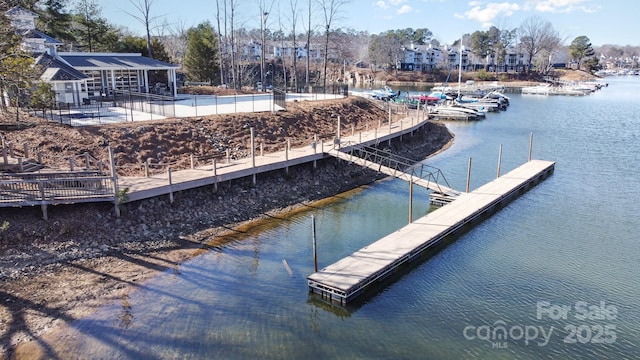 dock area with a water view