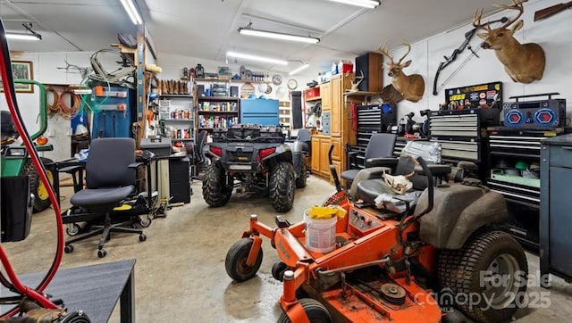 garage featuring a workshop area