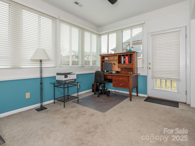 view of carpeted home office