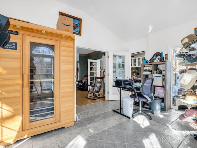 office area with vaulted ceiling and plenty of natural light