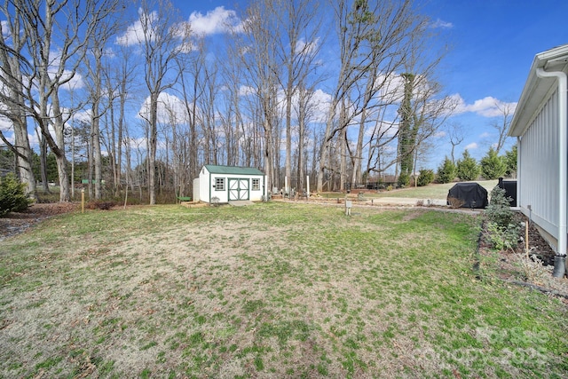 view of yard featuring a storage unit