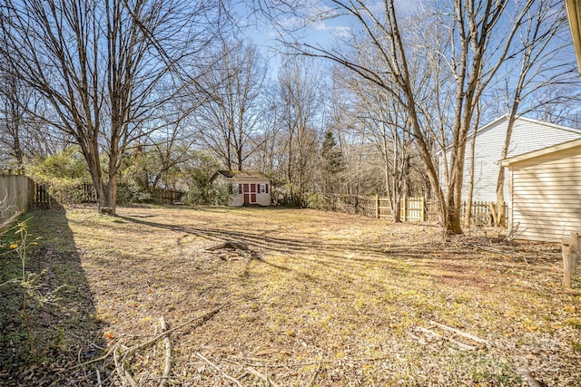 view of yard with a storage shed