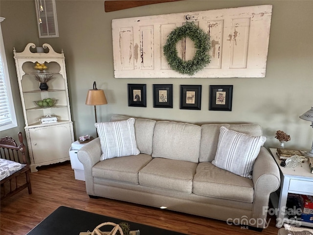 living room with wood-type flooring