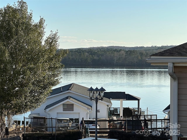 view of dock with a water view