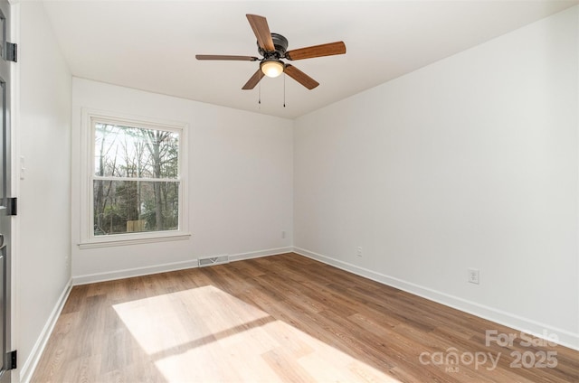 empty room featuring hardwood / wood-style flooring and ceiling fan