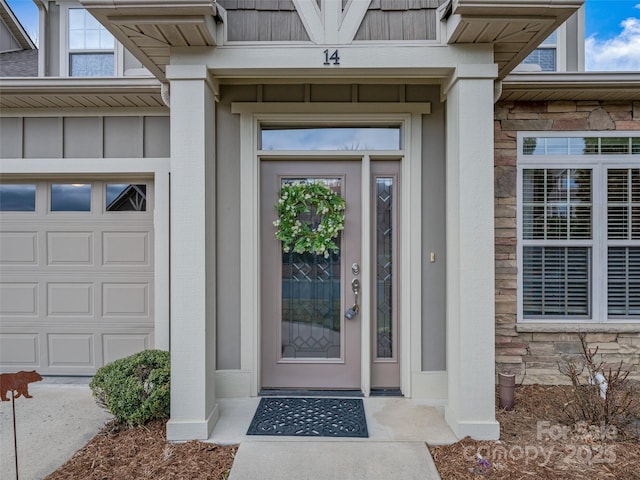 property entrance featuring a garage