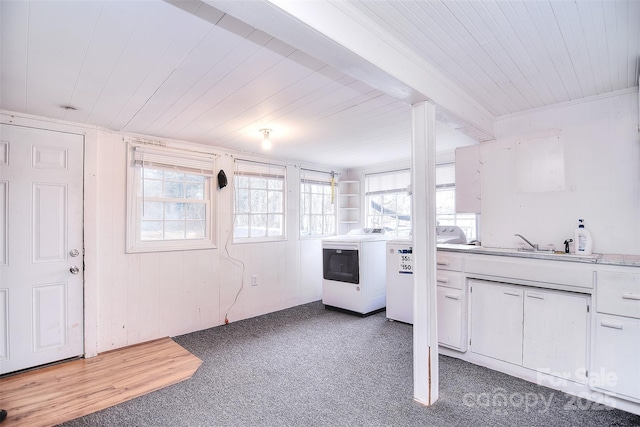 interior space with wood ceiling, plenty of natural light, and sink