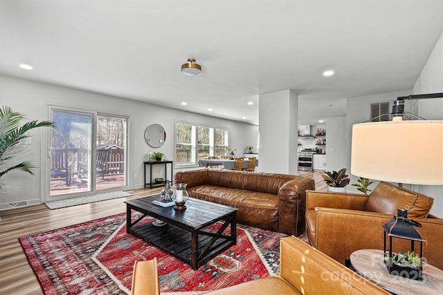 living room with hardwood / wood-style floors